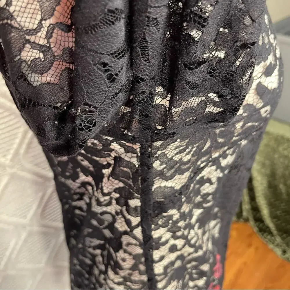 FREE‎ PEOPLE | Black Lace Embroidered Tunic Cut Out Back Sheer Top